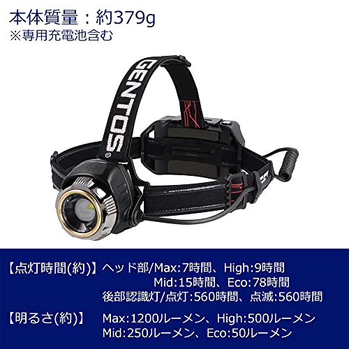 GENTOS(ジェントス) LED ヘッドライト Gシリーズ 充電式 【明るさ300-1200ルーメン/実用点灯6-12時間】 ANSI規格準拠_1
