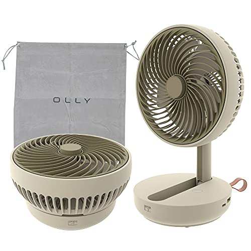 OLLY サーキュレーター 扇風機 USB充電式 最大12時間連続使用 4400mh 折りたたんでコンパクト収納 風量4段階 携帯用ポーチ付き 静音 ベー