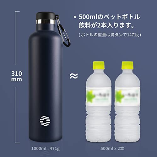 【色: ブルー】FJbottle 水筒 1リットル 真空断熱 保温 保冷 第2世