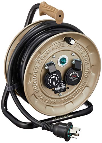 ハタヤ (HATAYA) 三相200V型コードリール 屋内用 200V型 コード10m 太さ2.0* コンパクトタイプ 接地付 コンセント2個 コンセント防塵キャップ付き 家庭用 工場用 建設現場 JTIII-102M