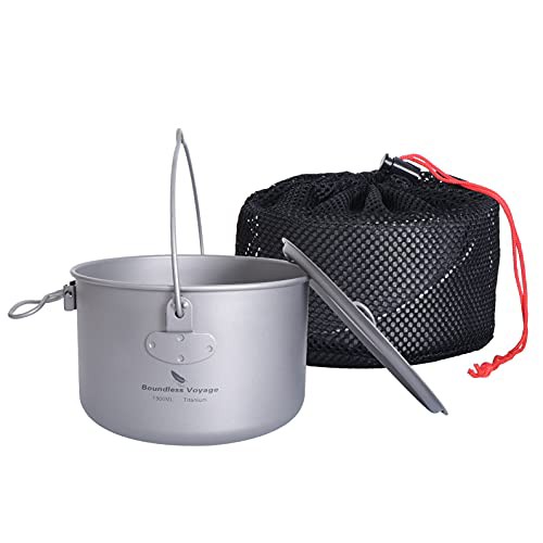 Boundless Voyage チタンクッカー ポット 調理器具 キャンプファイヤー用品 ハンギングポット 鍋 錆びない 軽量 折り畳み式ハンドル ソロキャンプ アウトドアキャンプ用品 料理器具 収納バッグの通販は