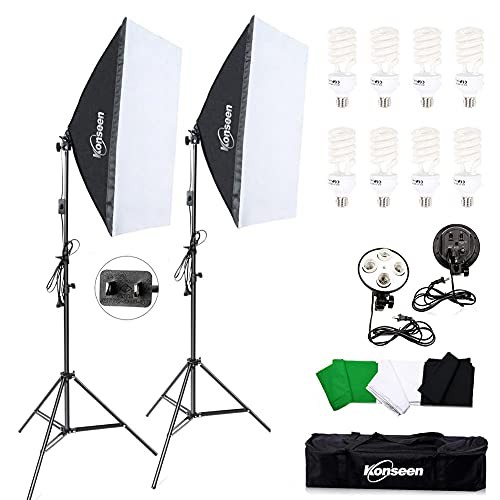 Konseen 写真撮影照明キット ソフトボックス 50x70cm 8個の45W電球 5500K 照明ライト 2M調整可能なライトスタンド キャリングバッグ付き