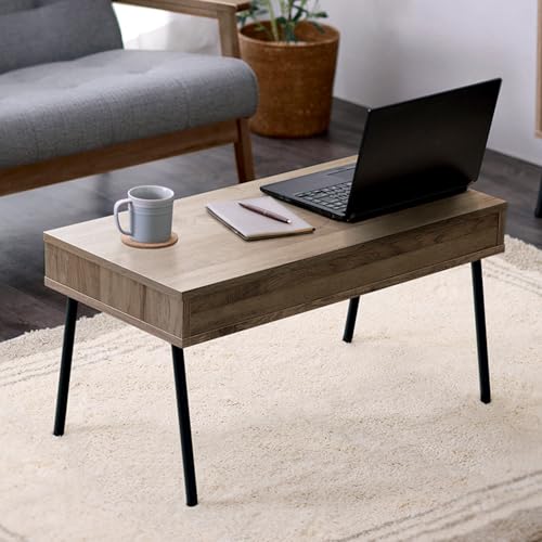 アイリスオーヤマ テーブル 机 センターテーブル 収納付き 部屋を広く使える 単身 一人暮らし おしゃれ アイアンウッド アッシュブラウン 幅約80*奥行約38*高さ約41*【HIROBIROシリーズ】