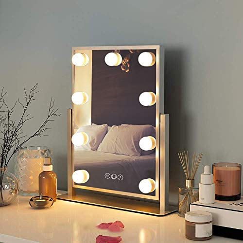 FENCHILIN女優ミラー 卓上鏡 ハリウッドミラー 9個LED電球付き 10倍拡大鏡付き 三色照明モード 明るさ調節可能 360度回転（ホワイト）の通販は 5,511円