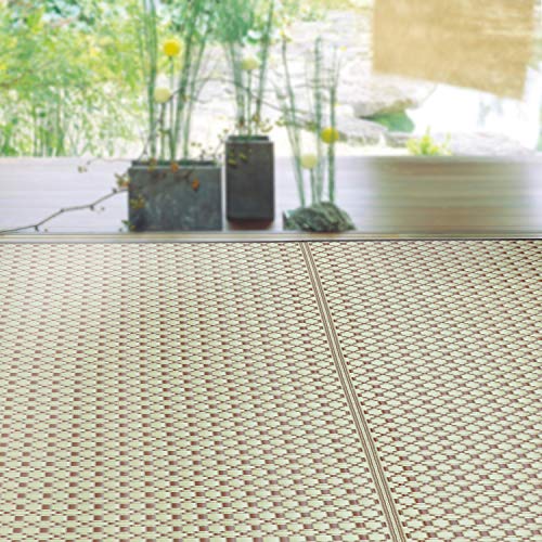 萩原 ラグ PP柄上敷き 花ござ ブラウン 江戸間4.5畳 い草風 水洗いOK 「ルイス」