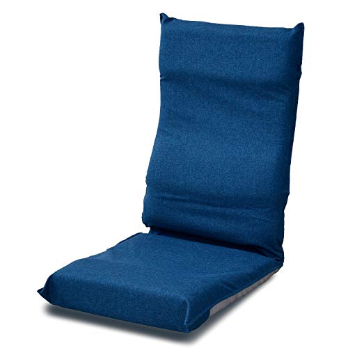 [山善] 座椅子 コンパクト (幅43*) リクライニング ハイバック 折りたたみ お尻がズレにくい 背もたれカーブ (腰サポート) ネイビー IHZ-43(NV) テレワーク