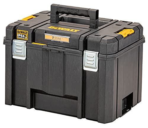 デウォルト(DeWALT) TSTAK ラージボックス Lサイズ 工具箱 収納ケース ツールボックス 大容量 積み重ね収納 脱着トレー IP54 坊塵 防水 設計 DWST83346-1