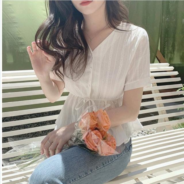 大きいサイズ レディース トップス 半袖 ブラウス シャツ レディース 白 大きいサイズ 韓国 ファッション トップス ペプラム リボン Vネの通販はau Pay マーケット ベースキャンプ