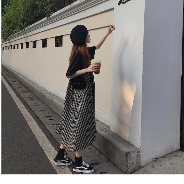 夏服 レディース ギンガムチェック ミモレ丈キャミワンピース ロングワンピース 半袖 無地 セットアップ レディース 韓国 オルチャン フの通販はau Pay マーケット ベースキャンプ