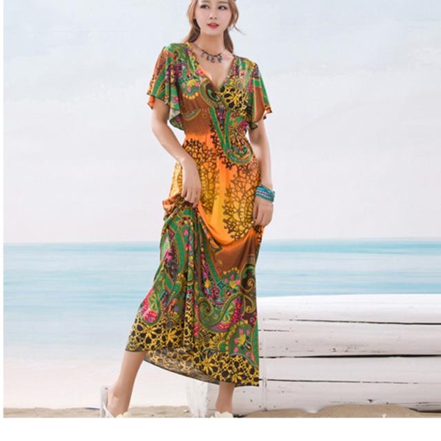 夏服 レディース ワンピース エスニック風柄 華やか 花柄 ボヘミア風 袖あり ロング丈 大人 カジュアル レディース 上品 エレガント 沖縄の通販はau Pay マーケット ベースキャンプ