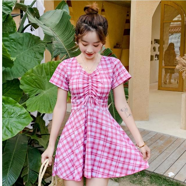 バックリボン ワンピース レトロシックバックリボン半袖格子柄ワンピース イエロー の通販はau Wowma ベースキャンプ