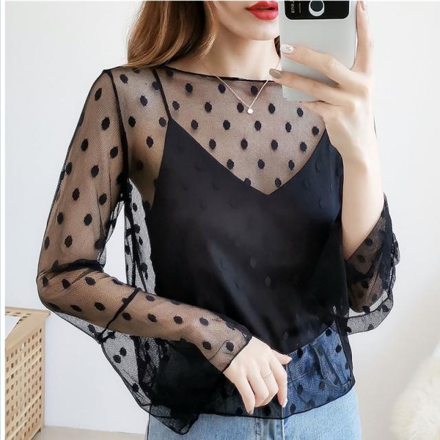 韓国 ファッション レディース トップス セクシー オルチャン 韓国 ファッション ブラウス レディース トップス ドット柄 シースルー オの通販はau Pay マーケット ベースキャンプ