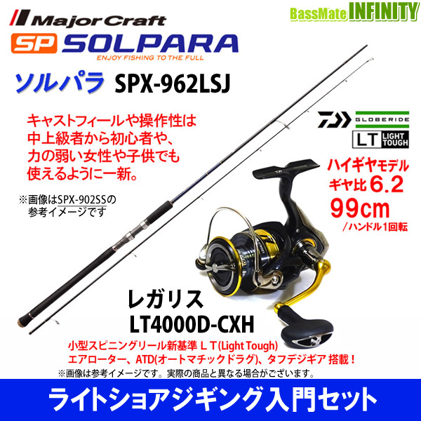 【ライトショアジギング入門セット】●メジャークラフト　ソルパラ SPX-962LSJ＋ダイワ　18 レガリス LT4000D-CXH 【送料無料】の通販は