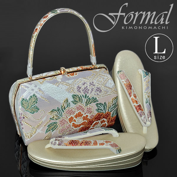 【Prices down2】草履バッグセットLサイズ「青藤 ピンク段ぼかし 牡丹」礼装用 礼装草履バッグ フォーマル草履バッグセット [送料無料]＜T＞ss2512zbg45