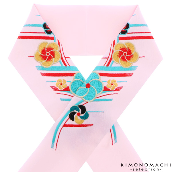 Prices down3】刺繍 半衿「ピンク 斜め縞に捻じ梅」レトロ 刺繍半襟