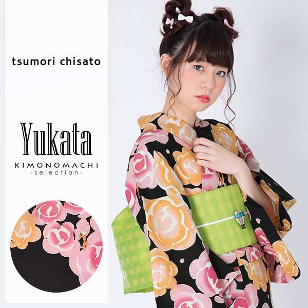 ツモリチサト 浴衣単品「黒色 薔薇」 tsumori chisato 綿浴衣 女性浴衣 [送料無料]ss2403ykl30ss2406ykl30