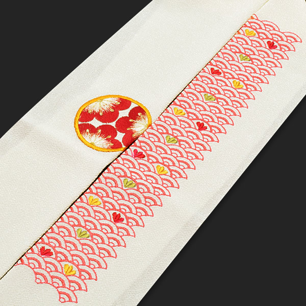 【Prices down2】刺繍 半衿単品「ピンク色 青海波 梅丸文」結婚式 振袖半衿 ポリエステル 半襟 成人式 No.17 振り袖 [送料無料]wm20%OFF★_1
