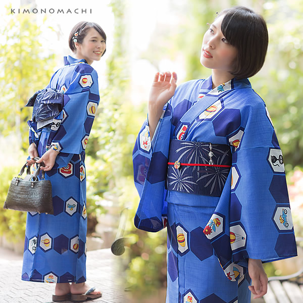 女性 浴衣 ネイビー 薄群青 レトロイラスト ポリエステル Tlサイズ 女性浴衣 お仕立て上がりの通販はau Pay マーケット 京都きもの町