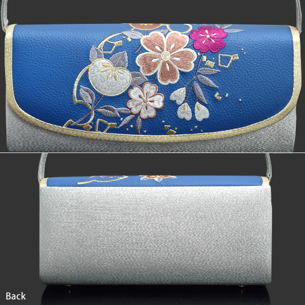 【Prices down3】振袖 草履バッグセット「ブルー 雪輪に橘 枝垂れ桜の刺繍」Lサイズ 二枚芯 岩佐謹製 （No.52649-5） [送料無料]ss2512zbg15