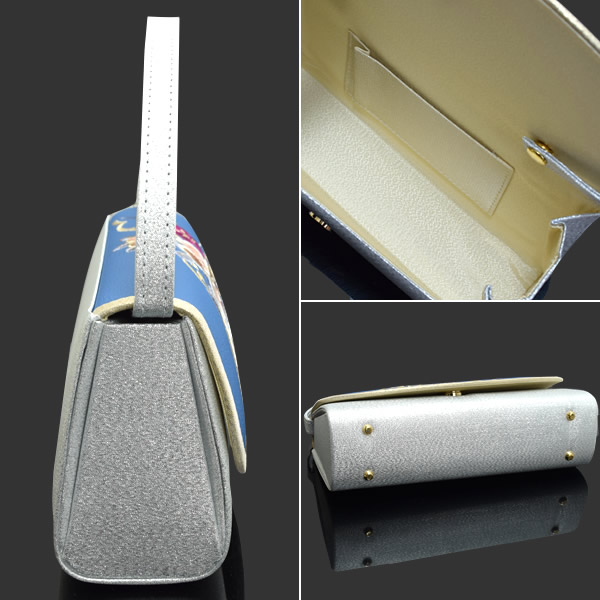 【Prices down3】振袖 草履バッグセット「ブルー 雪輪に橘 枝垂れ桜の刺繍」Lサイズ 二枚芯 岩佐謹製 （No.52649-5） [送料無料]ss2512zbg15