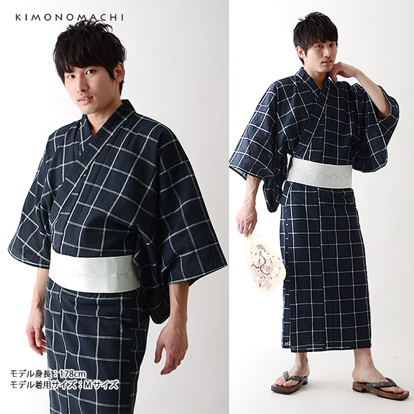 男性 浴衣2点セット 紺格子 S M L Ll 男性浴衣 角帯 メンズ浴衣 綿麻浴衣ss06menの通販はau Pay マーケット 京都きもの町