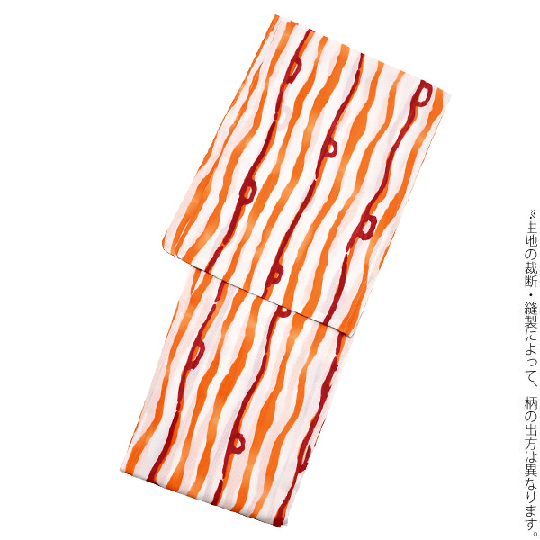 ナカノヒロミチ 浴衣単品「オレンジ×赤 ゆらぎ縞」夏祭り、花火大会に 吸水速乾 フリーサイズ  [送料無料]ss2512ykl55
