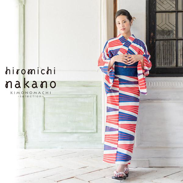 ナカノヒロミチ 浴衣単品「赤×青 幾何学」夏祭り、花火大会に 吸水速乾 フリーサイズ  [送料無料]ss2506ykl10