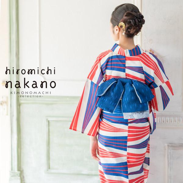 ナカノヒロミチ 浴衣単品「赤×青 幾何学」夏祭り、花火大会に 吸水速乾 フリーサイズ  [送料無料]ss2506ykl10