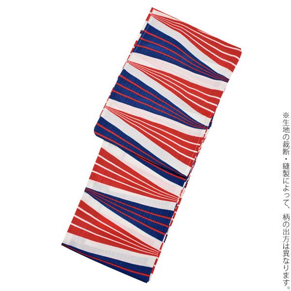 ナカノヒロミチ 浴衣単品「赤×青 幾何学」夏祭り、花火大会に 吸水速乾 フリーサイズ  [送料無料]ss2506ykl10