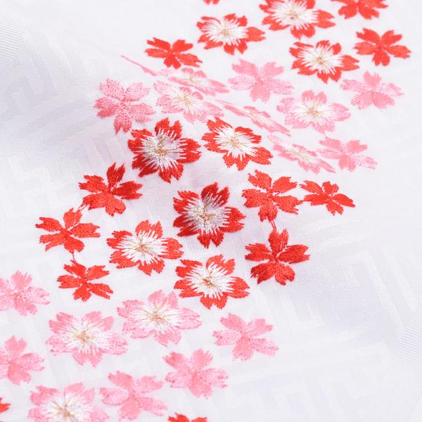 刺繍 半衿「白色 赤 ピンクの桜刺繍」 七五三に 刺繍半襟【メール便 