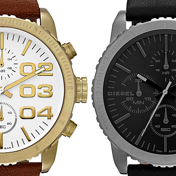 DIESEL ディーゼル Leather Strap Chronograph Watch レザー