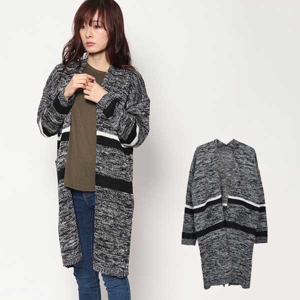 カーディガン ニットカーディガン ロング丈 ミックスニット レディース