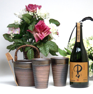 豪華酒器セット陶芸作家　安藤嘉規作（黒木本店　大麦焼酎　中々　２５度　720ｍｌ）