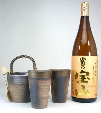 豪華酒器セット陶芸作家　安藤嘉規作（本格芋焼酎　富乃宝山　1800ｍｌ）