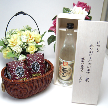 【贈り物限定】  大分県最古の蔵元より【限定】井上酒造　本格米焼酎　初代百助の妻　モン　25度 720ｍｌ （木箱入）+オススメ珈琲豆（特注ブレンド200ｇ、ハッピーブレンド200ｇ）