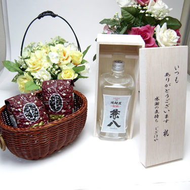 【贈り物限定】  四ツ谷酒造　　麦焼酎　原酒　兼八　720ｍｌ （木箱入）+オススメ珈琲豆（特注ブレンド200ｇ、ハッピーブレンド200ｇ）
