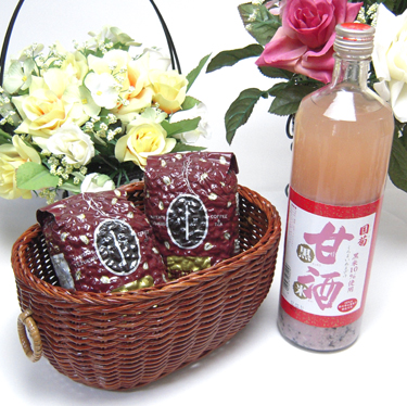 【贈り物限定】 篠崎　国菊甘酒　黒米　あまざけノンアルコール　900ｍｌ（福岡県）+オススメ珈琲豆（特注ブレンド200ｇ、ハッピーブレンド200ｇ）