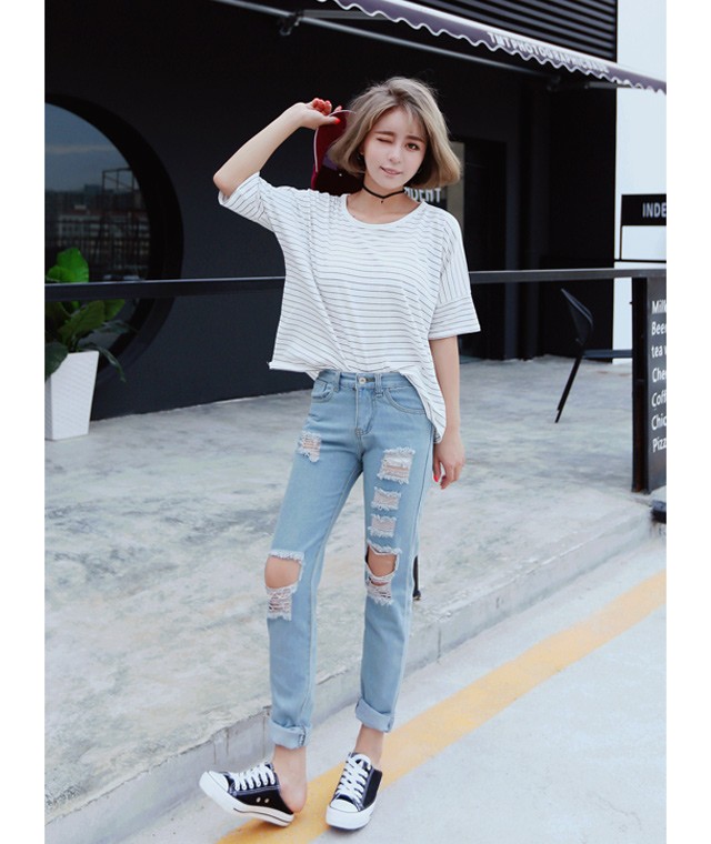 夏新作 ボーイフレンドクラッシュデニム 即納 ボトムス パンツ デニム クラッシュ ダメージ ジーンズ ボーイフレンド レディーの通販はau Pay マーケット ショップにこにこ