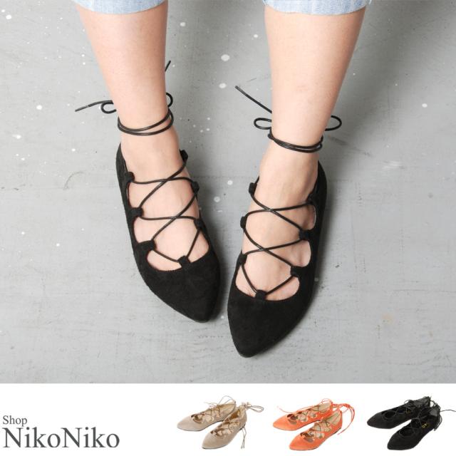 ポッキリ ギリー ポインテッドトゥ フラット シューズ 即納 靴 レースアップパンプス ぺたんこ ローヒール 編み上げ バレエパンプスの通販はau Pay マーケット ショップにこにこ