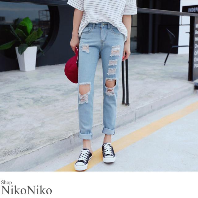 夏新作 ボーイフレンドクラッシュデニム 即納 ボトムス パンツ デニム クラッシュ ダメージ ジーンズ ボーイフレンド レディーの通販はau Pay マーケット ショップにこにこ