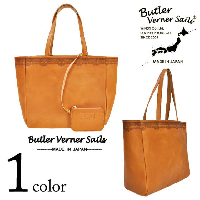 【上物!栃木レザー!ネイティブ好きにも】Butler Verner Sails レーザー刻彫牛ヌメ革トートバッグ