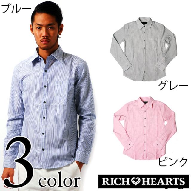 レビュー割10%OFF!RICH HEARTS(リッチハーツ) RHジャパンメイド ストライプシャツ　悪羅悪羅,オラオラ,ビター掲載,SOUL JAPAN