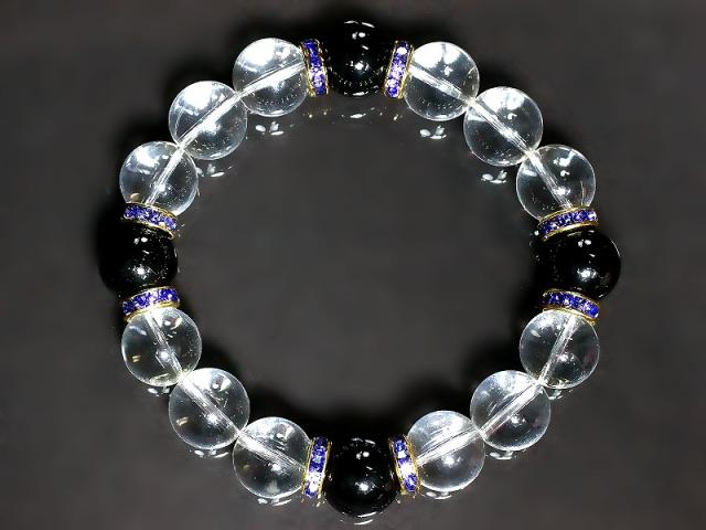 数珠　アクセサリー　レア ロンデル×水晶&オニキス数珠ブレスレット パワーストーン 風水