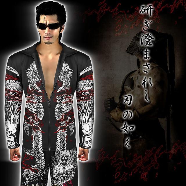 送料無料13028黒×銀 セットアップ 龍 大きいサイズ 悪羅悪羅系オラオラ