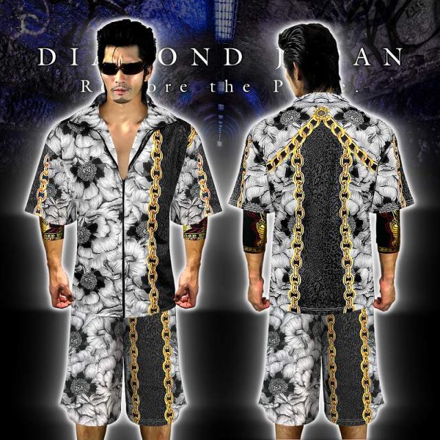 送料無料 ポイント2倍 半袖セットアップジャージ オラオラ系悪羅悪羅系 ヤクザヤンキー メンズ上下服 dj-051 白牡丹チェーン バロック柄 夏物 悪党の店 バースジャパン BIRTHJAPAN