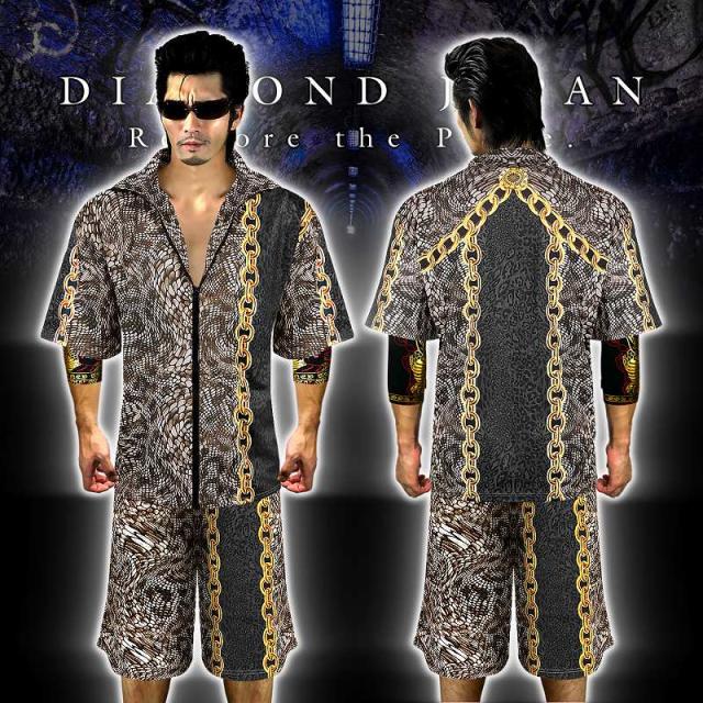 送料無料 ポイント2倍 半袖セットアップジャージ オラオラ系悪羅悪羅系 ヤクザヤンキー メンズ 上下 服 dj-052 蛇総柄 バロック柄 チェーン 夏物 悪党の店 バースジャパン BIRTHJAPAN