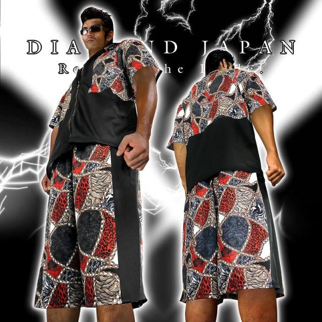 送料無料ポイント2倍 チェーン 総柄 バロック柄 ミックスカラー 半袖