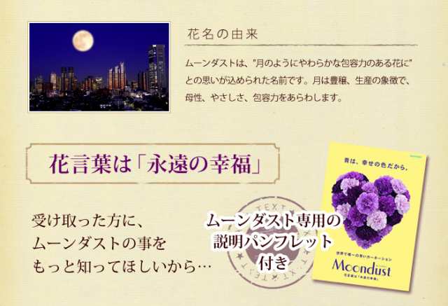 冷蔵便 でお届け 花言葉は永遠の幸福 世界初 ブルーカーネーション ムーンダスト の生花アレンジ Crescent お祝い 敬老の日 花 ギの通販はau Pay マーケット フラワーマーケット花由