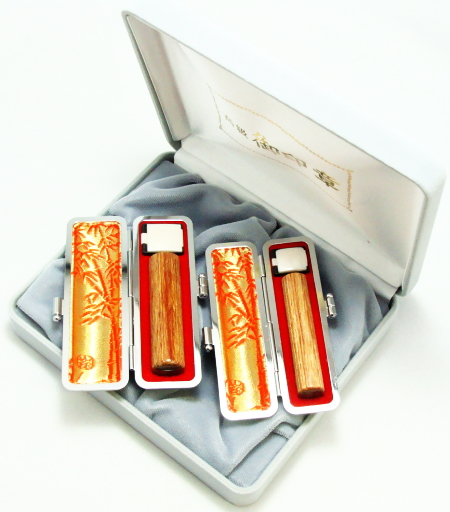 【送料無料】  印鑑・はんこ/彩樺印鑑２本セット【16.5/18.0mm】別珍化粧箱/高級もみ革印鑑ケース付実印|銀行印|認印|個人印鑑|ハンコ|の通販は