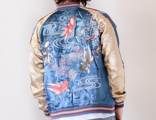 ジャパネスク 和柄 スカジャン メンズ レディース 赤黒 出目金 金魚